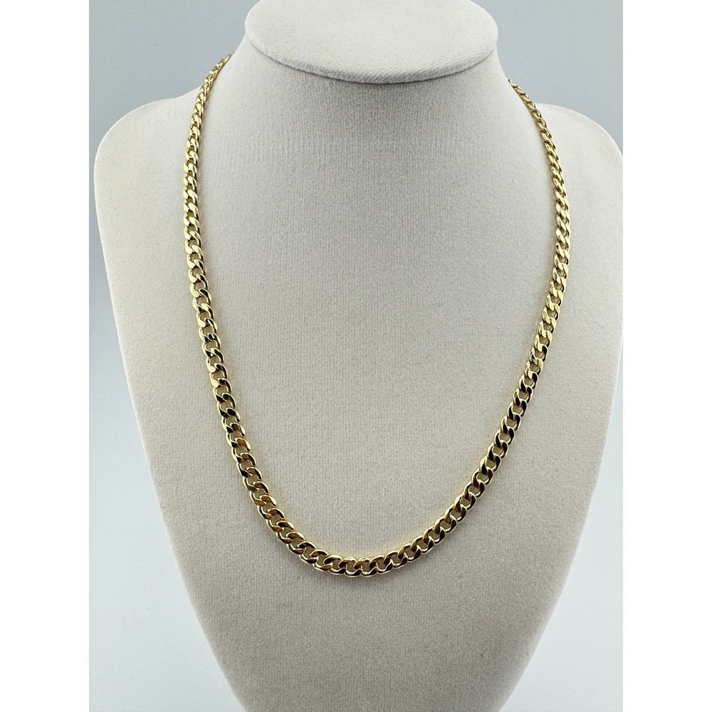 14K Yellow Gold Curb Chain Necklace Flat Link Lobster Clasp Unisex 5mm - Picture 3 of 3